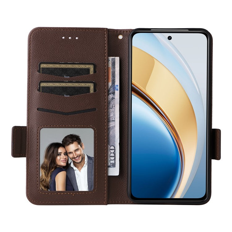 Leather Case for vivo V40 SE 5G 80W / V40 Lite (Indonesia) 4G / 5G Litchi Texture Wallet Flip Phone Cover - Brown