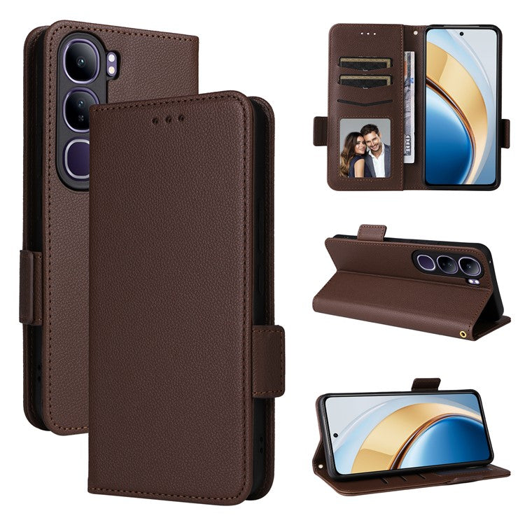 Leather Case for vivo V40 SE 5G 80W / V40 Lite (Indonesia) 4G / 5G Litchi Texture Wallet Flip Phone Cover - Brown