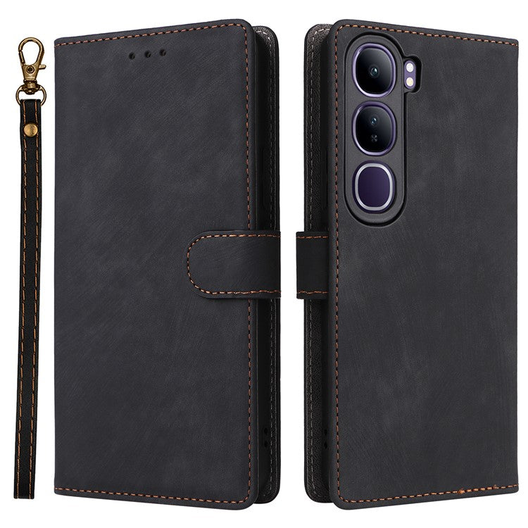 Wallet Phone Case for vivo V40 SE 5G 80W / V40 Lite (Indonesia) 4G / 5G RFID Blocking PU Leather Cover Stand View - Black