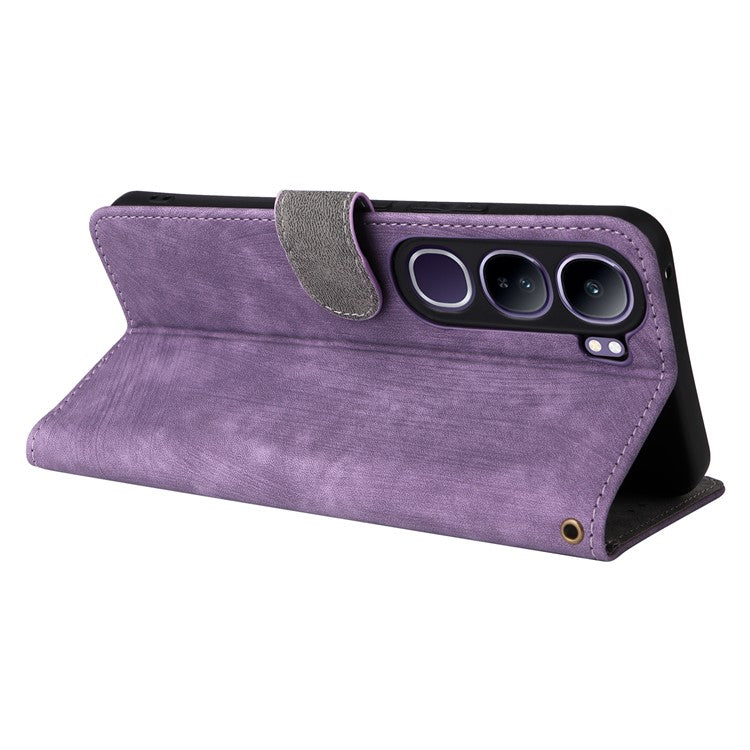 Wallet Phone Case for vivo V40 SE 5G 80W / V40 Lite (Indonesia) 4G / 5G RFID Blocking PU Leather Cover Stand View - Purple