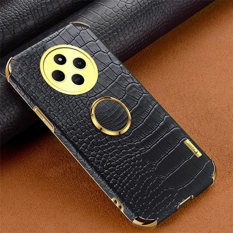 Kickstand Case for Xiaomi Poco C75 4G / 14R 5G / 14C 4G Crocodile Texture TPU + PU Electroplating Phone Cover - Black