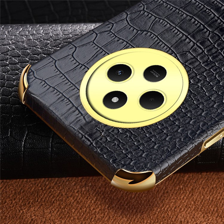 Kickstand Case for Xiaomi Poco C75 4G / 14R 5G / 14C 4G Crocodile Texture TPU + PU Electroplating Phone Cover - Black