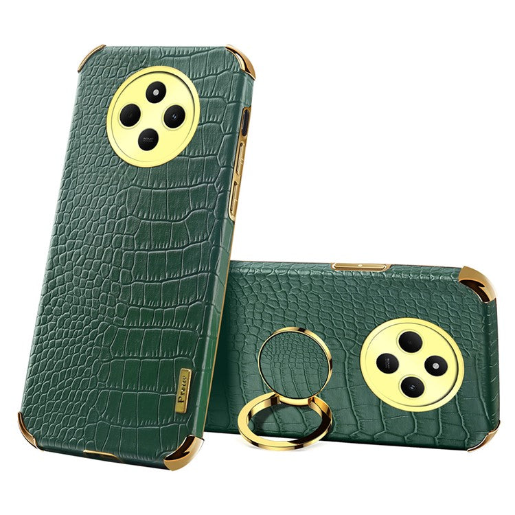 Kickstand Case for Xiaomi Poco C75 4G / 14R 5G / 14C 4G Crocodile Texture TPU + PU Electroplating Phone Cover - Green