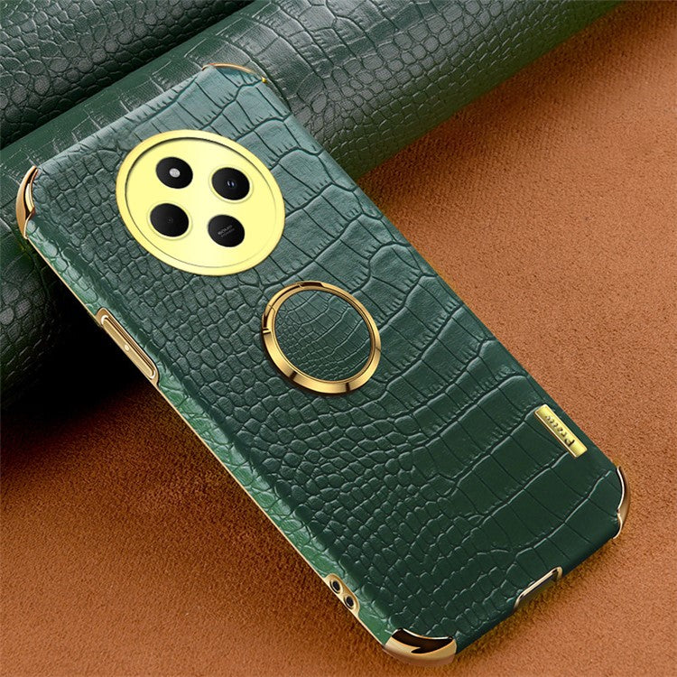 Kickstand Case for Xiaomi Poco C75 4G / 14R 5G / 14C 4G Crocodile Texture TPU + PU Electroplating Phone Cover - Green