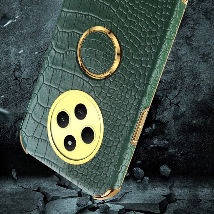 Kickstand Case for Xiaomi Poco C75 4G / 14R 5G / 14C 4G Crocodile Texture TPU + PU Electroplating Phone Cover - Green