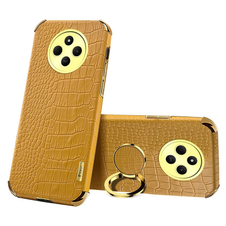 Kickstand Case for Xiaomi Poco C75 4G / 14R 5G / 14C 4G Crocodile Texture TPU + PU Electroplating Phone Cover - Yellow