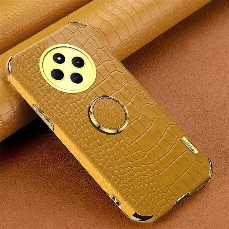 Kickstand Case for Xiaomi Poco C75 4G / 14R 5G / 14C 4G Crocodile Texture TPU + PU Electroplating Phone Cover - Yellow