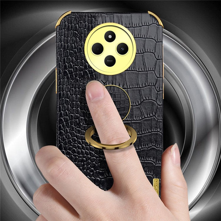 Kickstand Case for Xiaomi Poco C75 4G / 14R 5G / 14C 4G Crocodile Texture TPU + PU Electroplating Phone Cover - Yellow