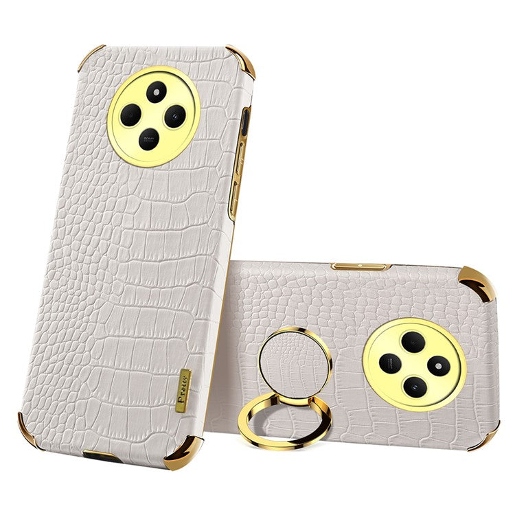 Kickstand Case for Xiaomi Poco C75 4G / 14R 5G / 14C 4G Crocodile Texture TPU + PU Electroplating Phone Cover - White