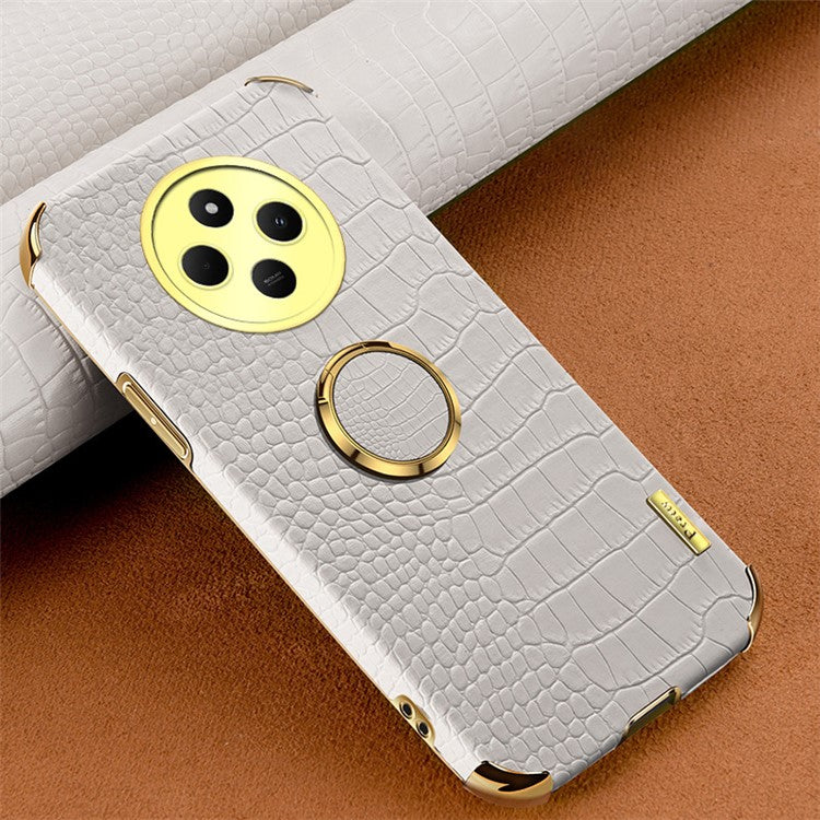 Kickstand Case for Xiaomi Poco C75 4G / 14R 5G / 14C 4G Crocodile Texture TPU + PU Electroplating Phone Cover - White