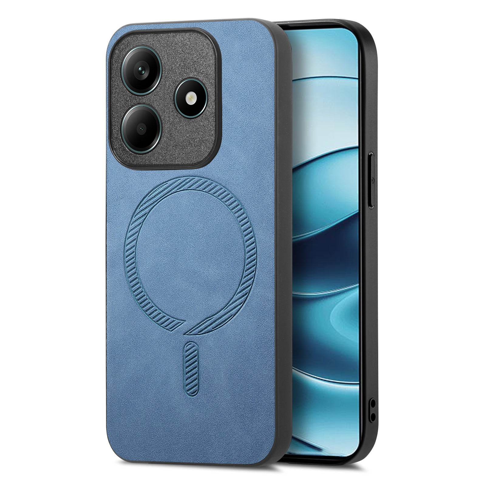 For Xiaomi Redmi Note 14 5G Leather Back Case Compatible with MagSafe Skin-touch Phone Cover - Blue