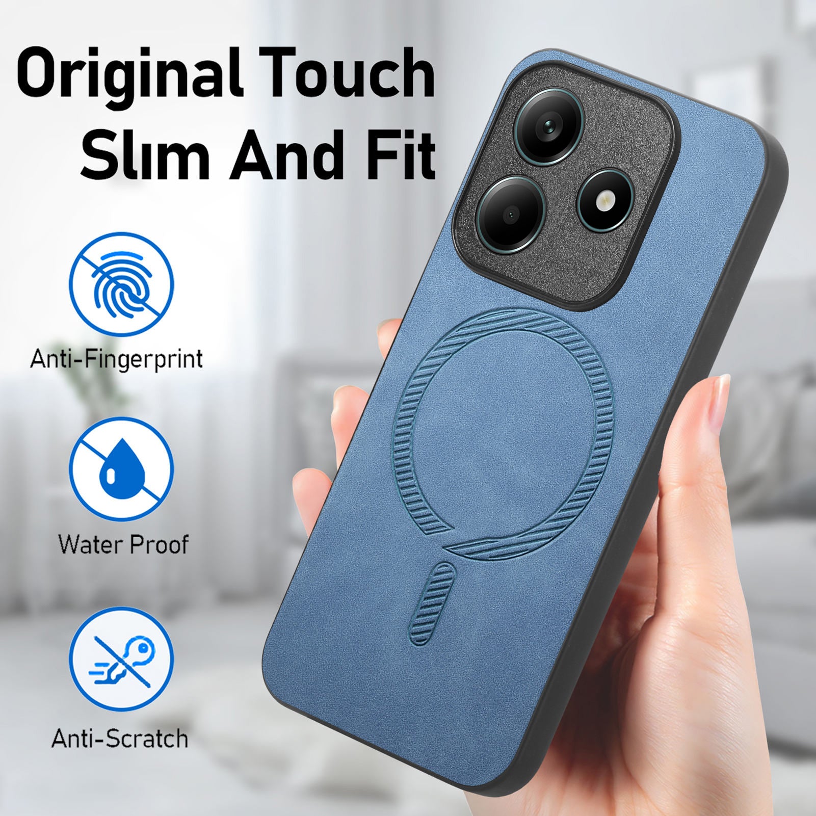 For Xiaomi Redmi Note 14 5G Leather Back Case Compatible with MagSafe Skin-touch Phone Cover - Blue