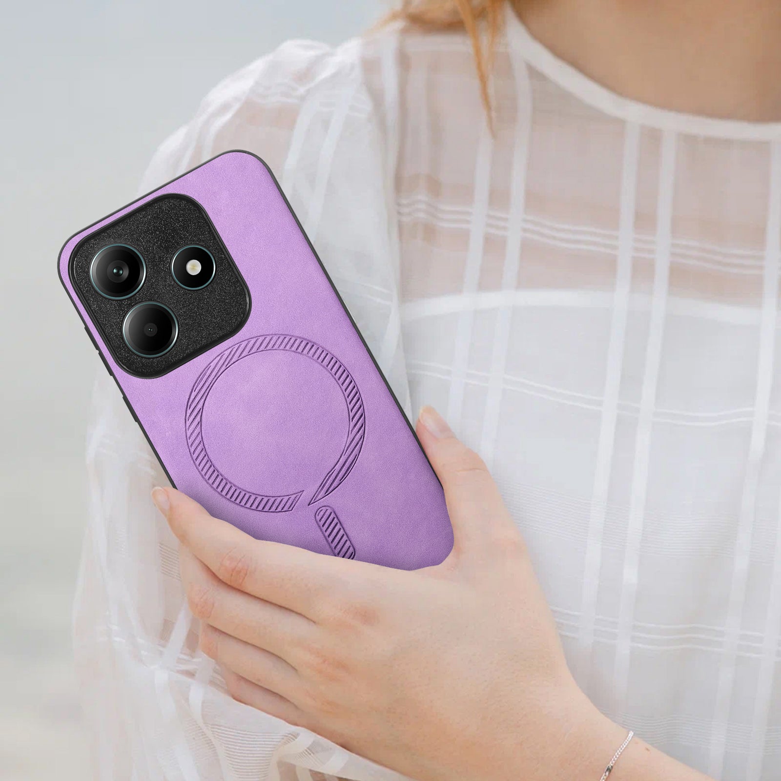 For Xiaomi Redmi Note 14 5G Leather Back Case Compatible with MagSafe Skin-touch Phone Cover - Purple