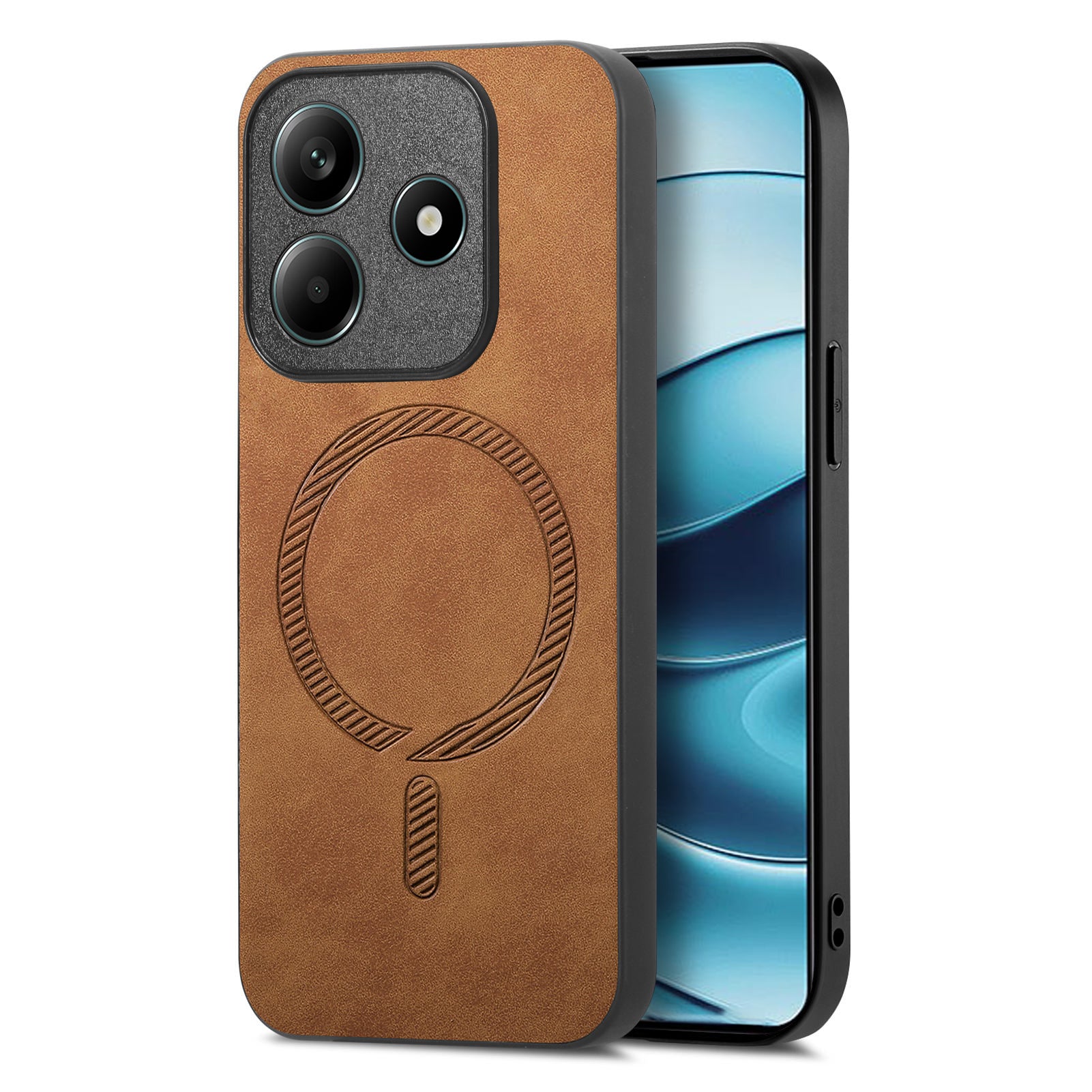 For Xiaomi Redmi Note 14 5G Leather Back Case Compatible with MagSafe Skin-touch Phone Cover - Brown