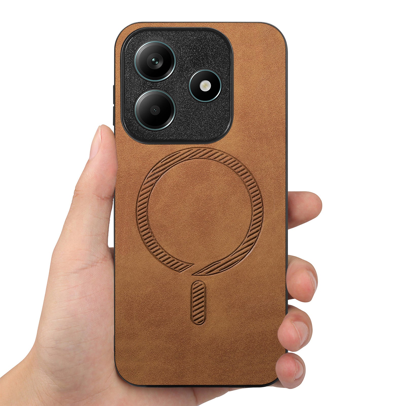 For Xiaomi Redmi Note 14 5G Leather Back Case Compatible with MagSafe Skin-touch Phone Cover - Brown