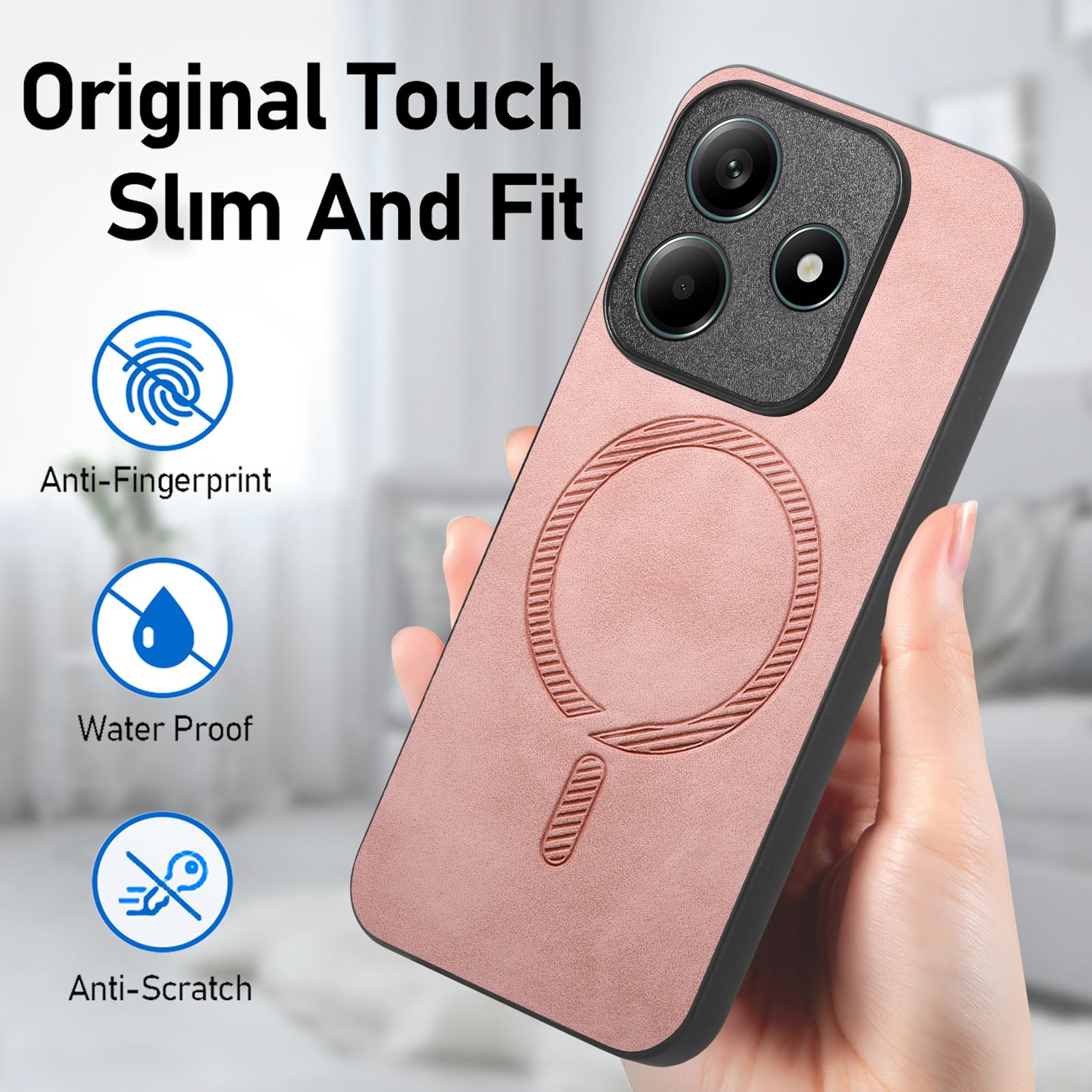 For Xiaomi Redmi Note 14 5G Leather Back Case Compatible with MagSafe Skin-touch Phone Cover - Pink