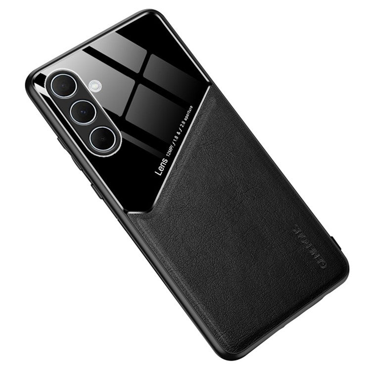 For Samsung Galaxy A36 5G Case Leather Coated PC+TPU Phone Back Cover - Black