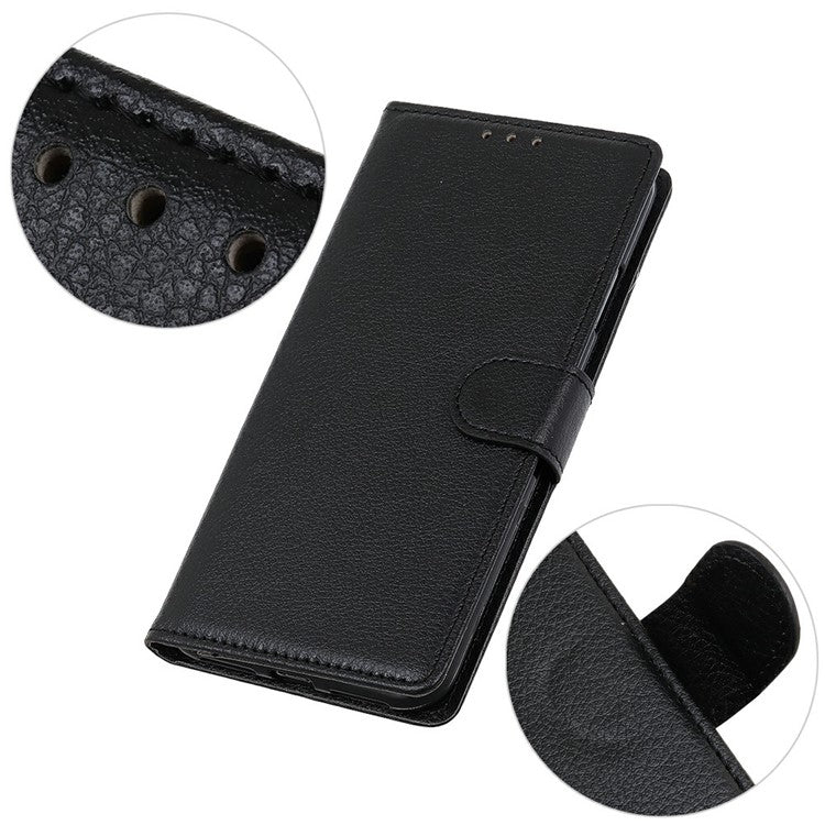 For Motorola Moto G15 4G Wallet Case PU Leather Phone Cover Litchi Texture - Black