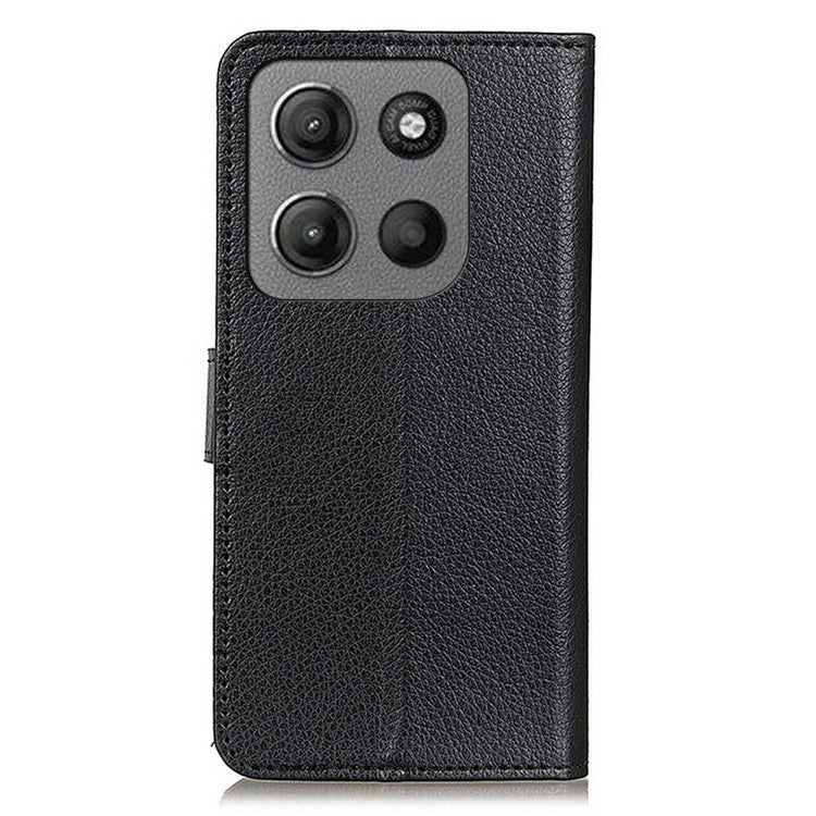 For Motorola Moto G15 4G Wallet Case PU Leather Phone Cover Litchi Texture - Black