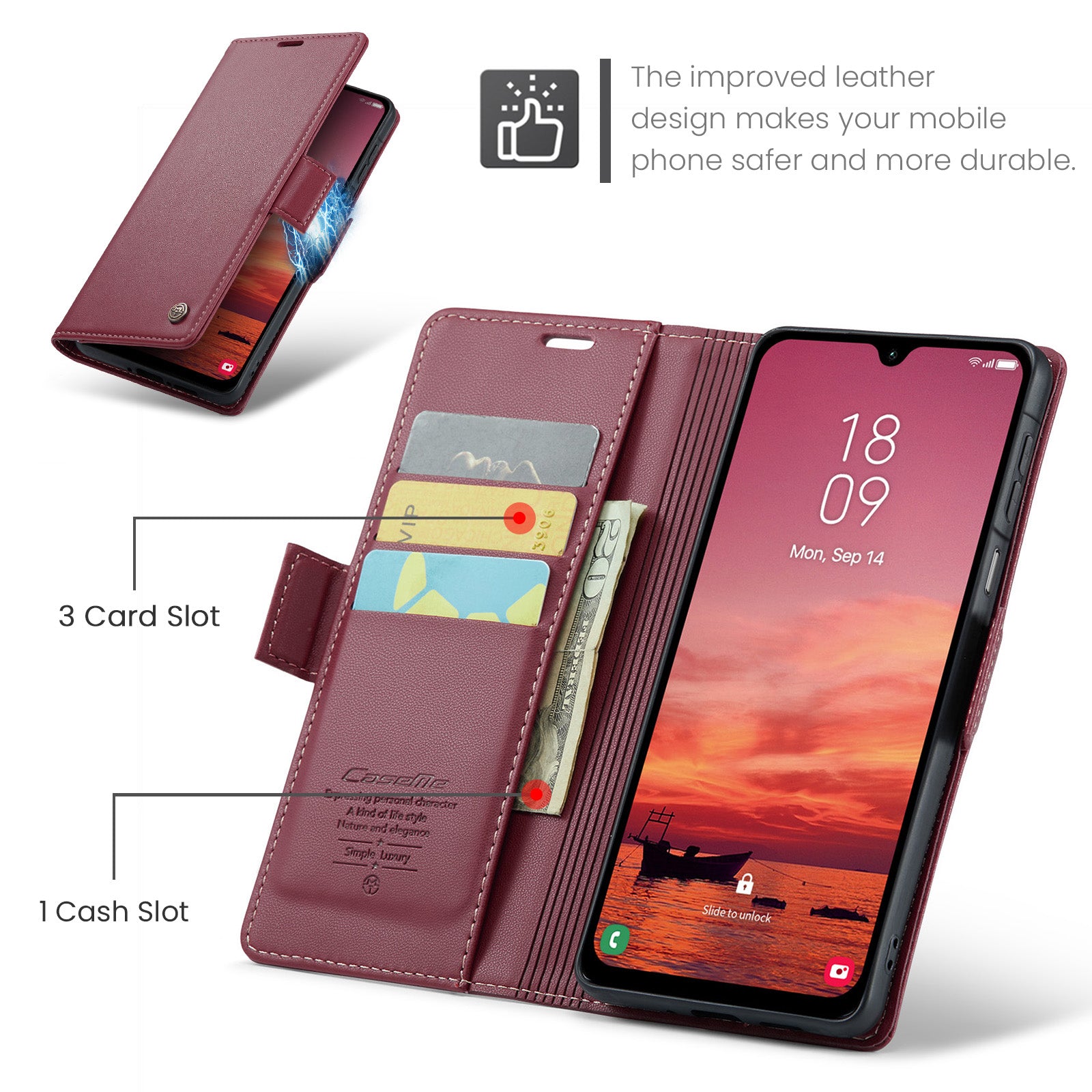 For Samsung Galaxy A26 5G Case CASEME 023 Series RFID Blocking Glossy Stand Phone Cover - Red