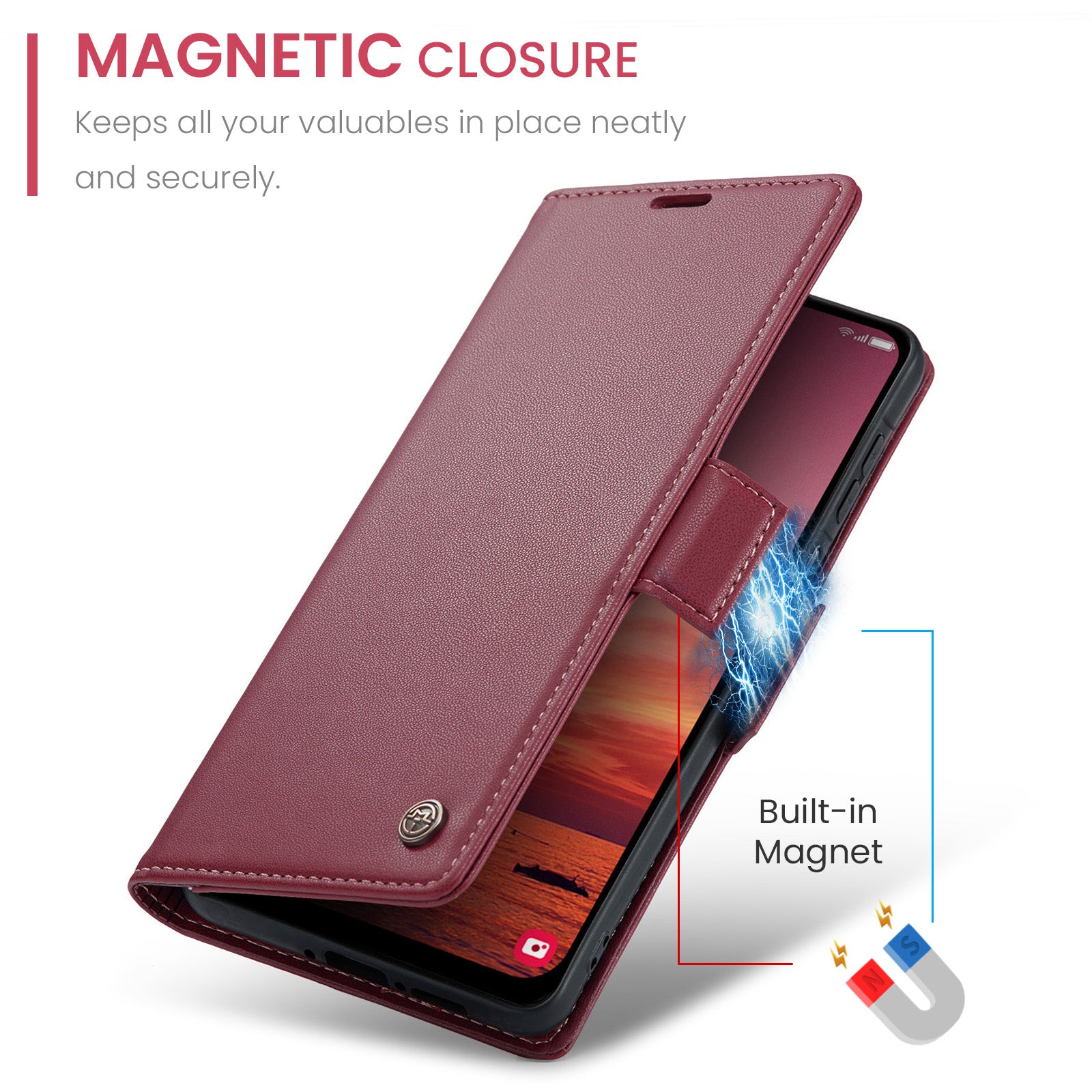 For Samsung Galaxy A26 5G Case CASEME 023 Series RFID Blocking Glossy Stand Phone Cover - Red