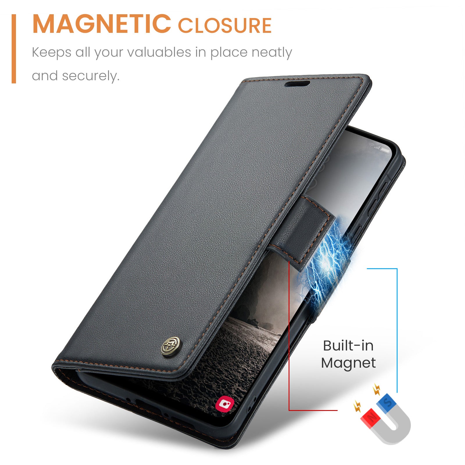 For Samsung Galaxy A56 5G Case CASEME 023 Series RFID Blocking Glossy Stand Phone Cover - Black