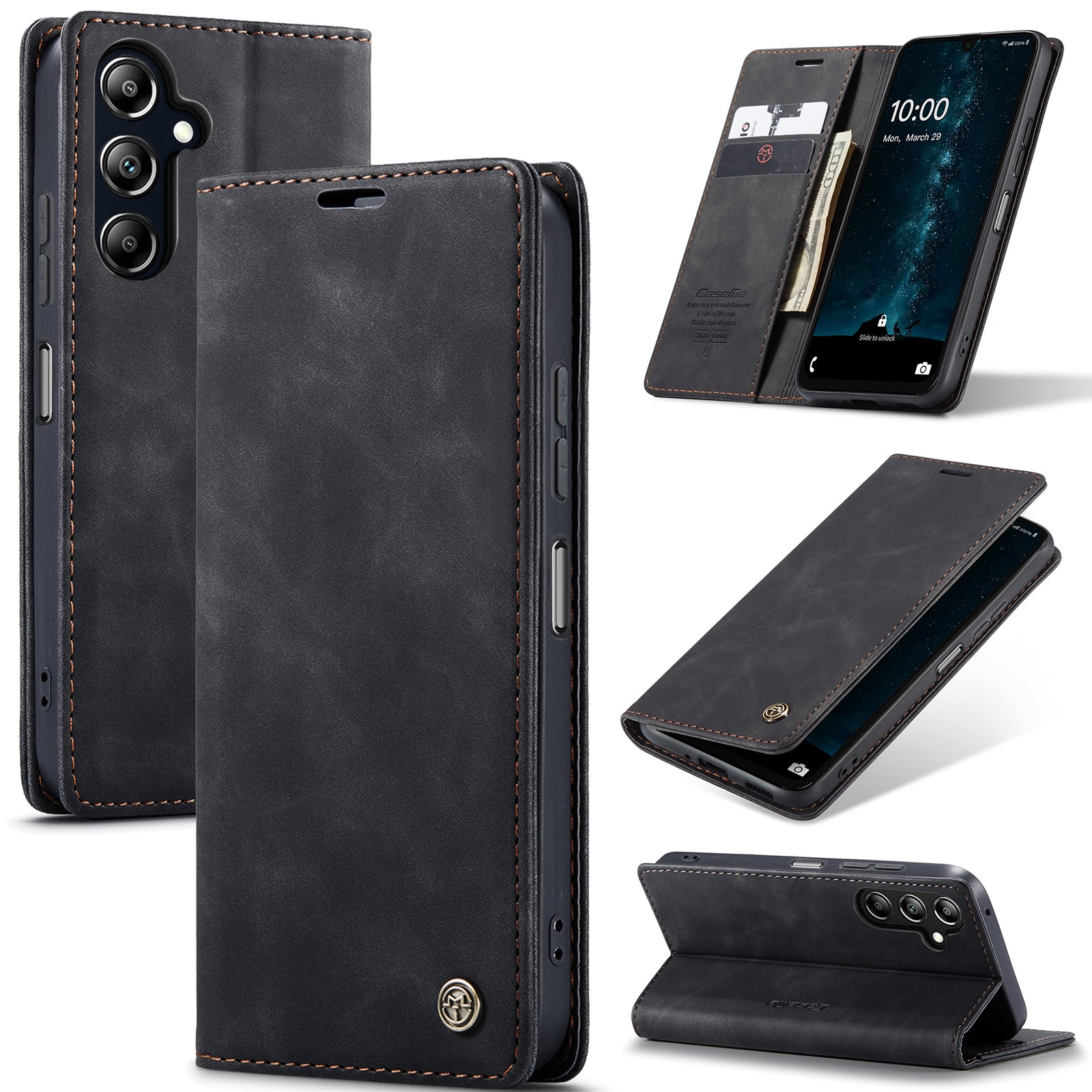 For Samsung Galaxy A26 5G Case CASEME 013 Series Card Holder Stand Leather Phone Cover - Black