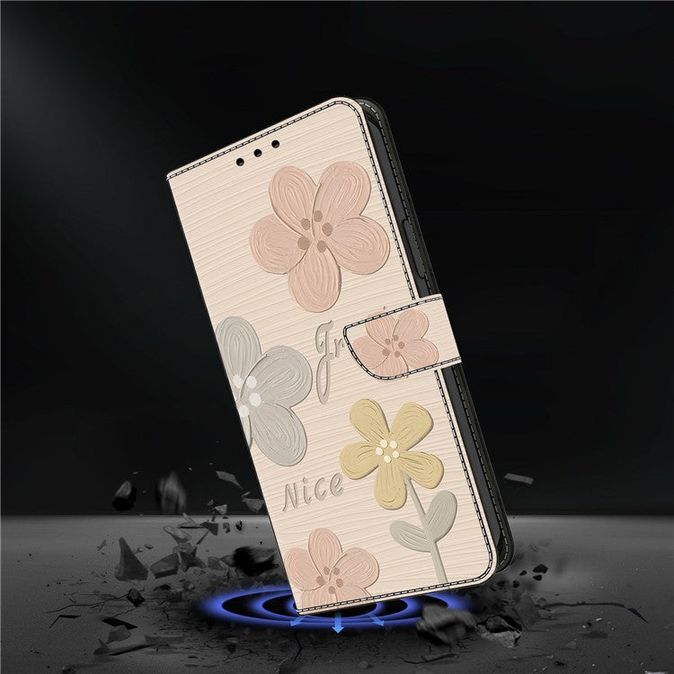 Leather Case For Xiaomi Redmi 14C 4G / Redmi 14R 5G / Poco C75 4G Pattern Printing Anti-Drop Flip Wallet Phone Cover - Fresh Flowers