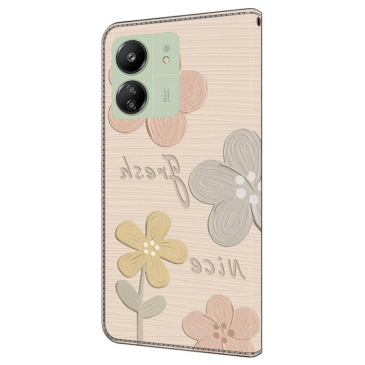 Leather Case For Xiaomi Redmi 14C 4G / Redmi 14R 5G / Poco C75 4G Pattern Printing Anti-Drop Flip Wallet Phone Cover - Fresh Flowers