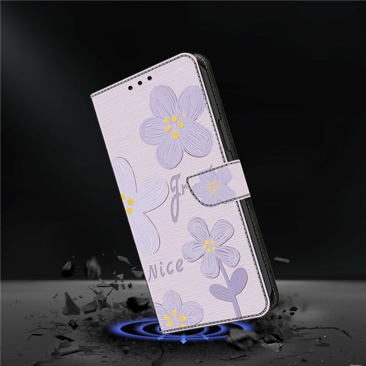 Leather Case For Xiaomi Redmi 14C 4G / Redmi 14R 5G / Poco C75 4G Pattern Printing Anti-Drop Flip Wallet Phone Cover - Purple Flowers