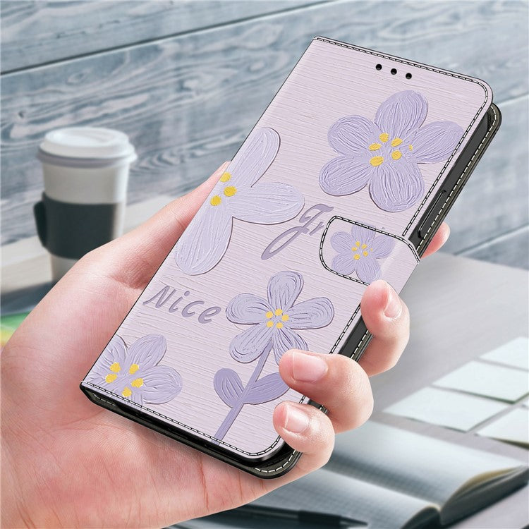 Leather Case For Xiaomi Redmi 14C 4G / Redmi 14R 5G / Poco C75 4G Pattern Printing Anti-Drop Flip Wallet Phone Cover - Purple Flowers