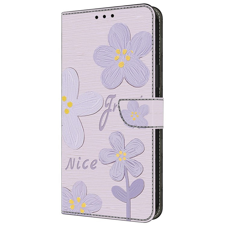 Leather Case For Xiaomi Redmi 14C 4G / Redmi 14R 5G / Poco C75 4G Pattern Printing Anti-Drop Flip Wallet Phone Cover - Purple Flowers