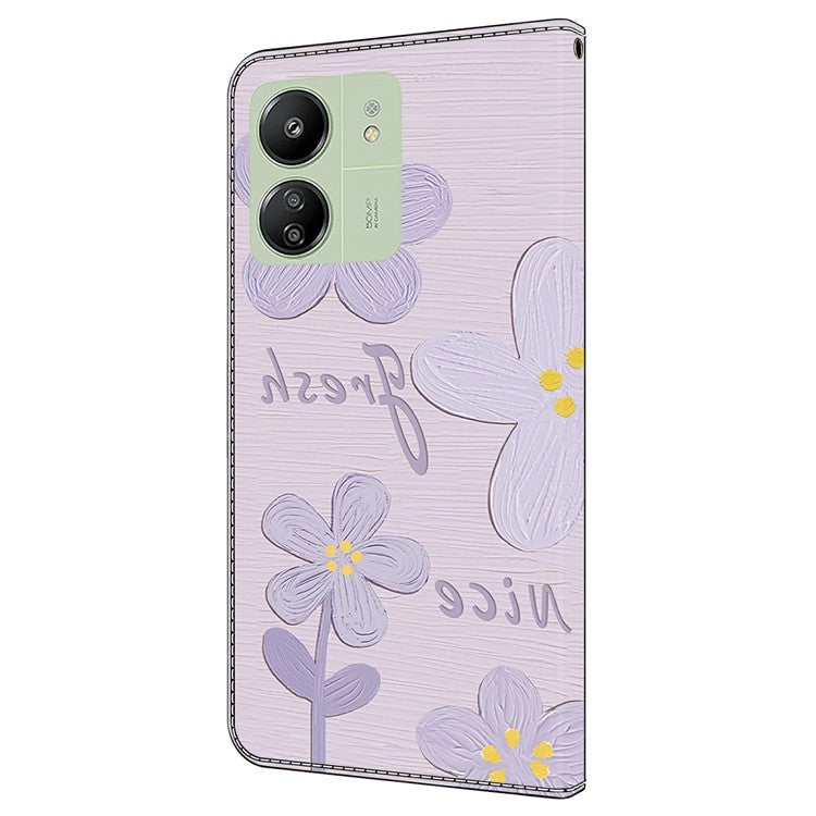 Leather Case For Xiaomi Redmi 14C 4G / Redmi 14R 5G / Poco C75 4G Pattern Printing Anti-Drop Flip Wallet Phone Cover - Purple Flowers