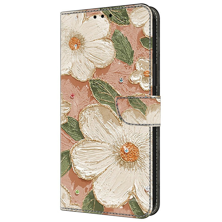 Leather Case For Xiaomi Redmi 14C 4G / Redmi 14R 5G / Poco C75 4G Pattern Printing Anti-Drop Flip Wallet Phone Cover - Beige Flowers