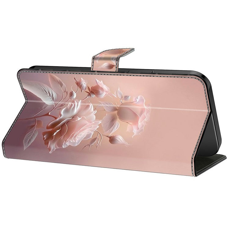 Leather Case For Xiaomi Redmi 14C 4G / Redmi 14R 5G / Poco C75 4G Pattern Printing Anti-Drop Flip Wallet Phone Cover - Ceramic Rose