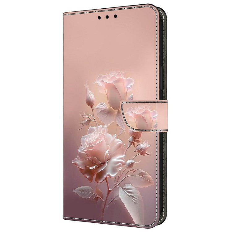 Leather Case For Xiaomi Redmi 14C 4G / Redmi 14R 5G / Poco C75 4G Pattern Printing Anti-Drop Flip Wallet Phone Cover - Ceramic Rose