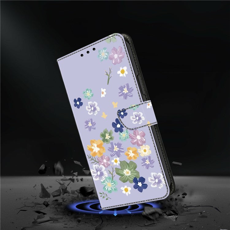 Leather Case For Xiaomi Redmi 14C 4G / Redmi 14R 5G / Poco C75 4G Pattern Printing Anti-Drop Flip Wallet Phone Cover - Purple Floral