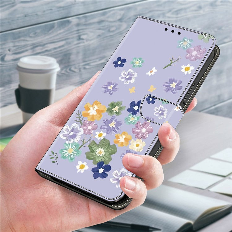 Leather Case For Xiaomi Redmi 14C 4G / Redmi 14R 5G / Poco C75 4G Pattern Printing Anti-Drop Flip Wallet Phone Cover - Purple Floral