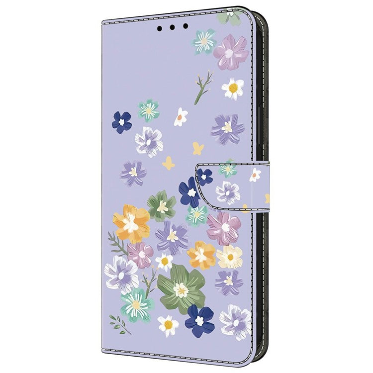 Leather Case For Xiaomi Redmi 14C 4G / Redmi 14R 5G / Poco C75 4G Pattern Printing Anti-Drop Flip Wallet Phone Cover - Purple Floral