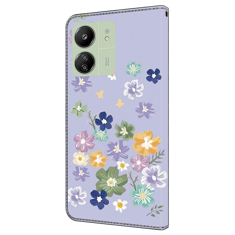 Leather Case For Xiaomi Redmi 14C 4G / Redmi 14R 5G / Poco C75 4G Pattern Printing Anti-Drop Flip Wallet Phone Cover - Purple Floral