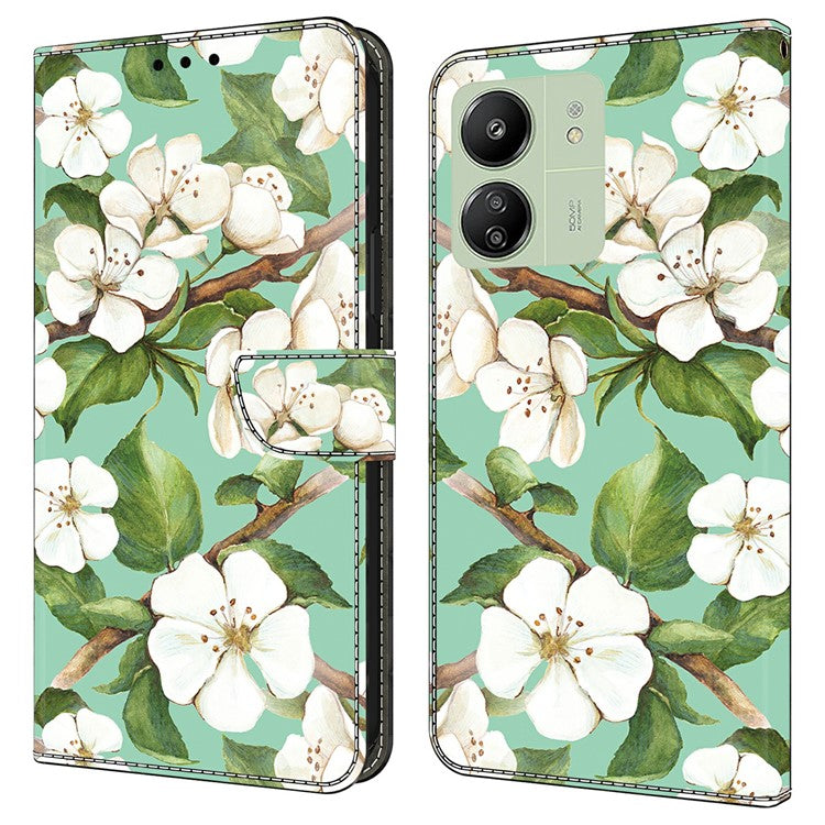 Leather Case For Xiaomi Redmi 14C 4G / Redmi 14R 5G / Poco C75 4G Pattern Printing Anti-Drop Flip Wallet Phone Cover - Watercolor Flowers