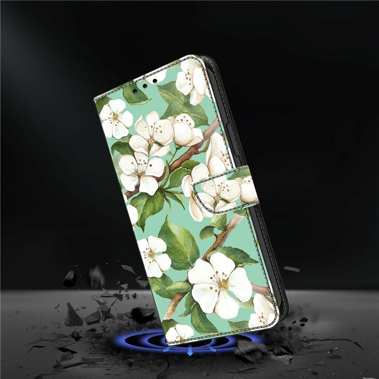 Leather Case For Xiaomi Redmi 14C 4G / Redmi 14R 5G / Poco C75 4G Pattern Printing Anti-Drop Flip Wallet Phone Cover - Watercolor Flowers