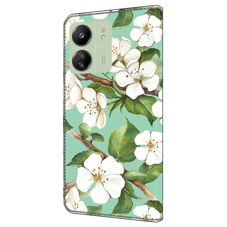 Leather Case For Xiaomi Redmi 14C 4G / Redmi 14R 5G / Poco C75 4G Pattern Printing Anti-Drop Flip Wallet Phone Cover - Watercolor Flowers