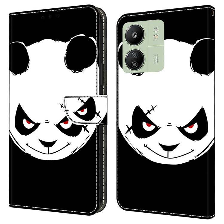 Leather Case For Xiaomi Redmi 14C 4G / Redmi 14R 5G / Poco C75 4G Pattern Printing Anti-Drop Flip Wallet Phone Cover - Angry Panda