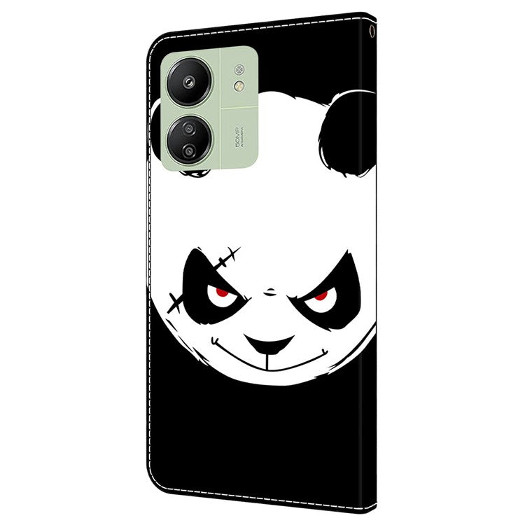 Leather Case For Xiaomi Redmi 14C 4G / Redmi 14R 5G / Poco C75 4G Pattern Printing Anti-Drop Flip Wallet Phone Cover - Angry Panda