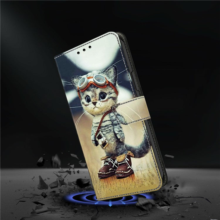 Leather Case For Xiaomi Redmi 14C 4G / Redmi 14R 5G / Poco C75 4G Pattern Printing Anti-Drop Flip Wallet Phone Cover - Naughty Cat