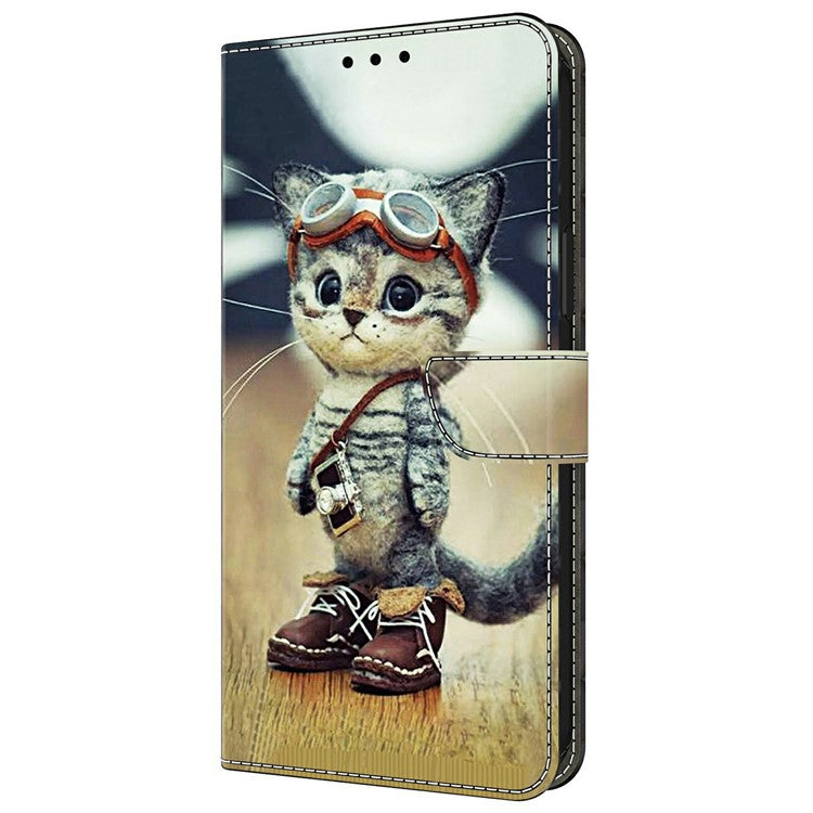 Leather Case For Xiaomi Redmi 14C 4G / Redmi 14R 5G / Poco C75 4G Pattern Printing Anti-Drop Flip Wallet Phone Cover - Naughty Cat