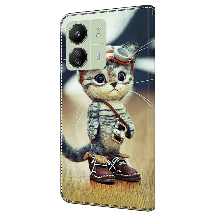 Leather Case For Xiaomi Redmi 14C 4G / Redmi 14R 5G / Poco C75 4G Pattern Printing Anti-Drop Flip Wallet Phone Cover - Naughty Cat