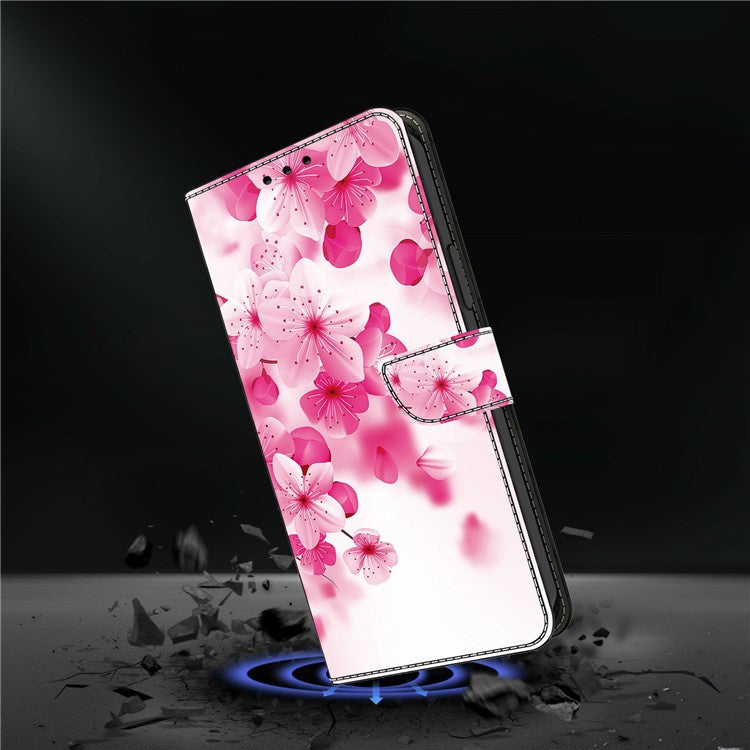 Leather Case For Xiaomi Redmi 14C 4G / Redmi 14R 5G / Poco C75 4G Pattern Printing Anti-Drop Flip Wallet Phone Cover - Red Flowers