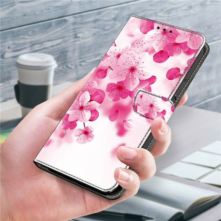 Leather Case For Xiaomi Redmi 14C 4G / Redmi 14R 5G / Poco C75 4G Pattern Printing Anti-Drop Flip Wallet Phone Cover - Red Flowers